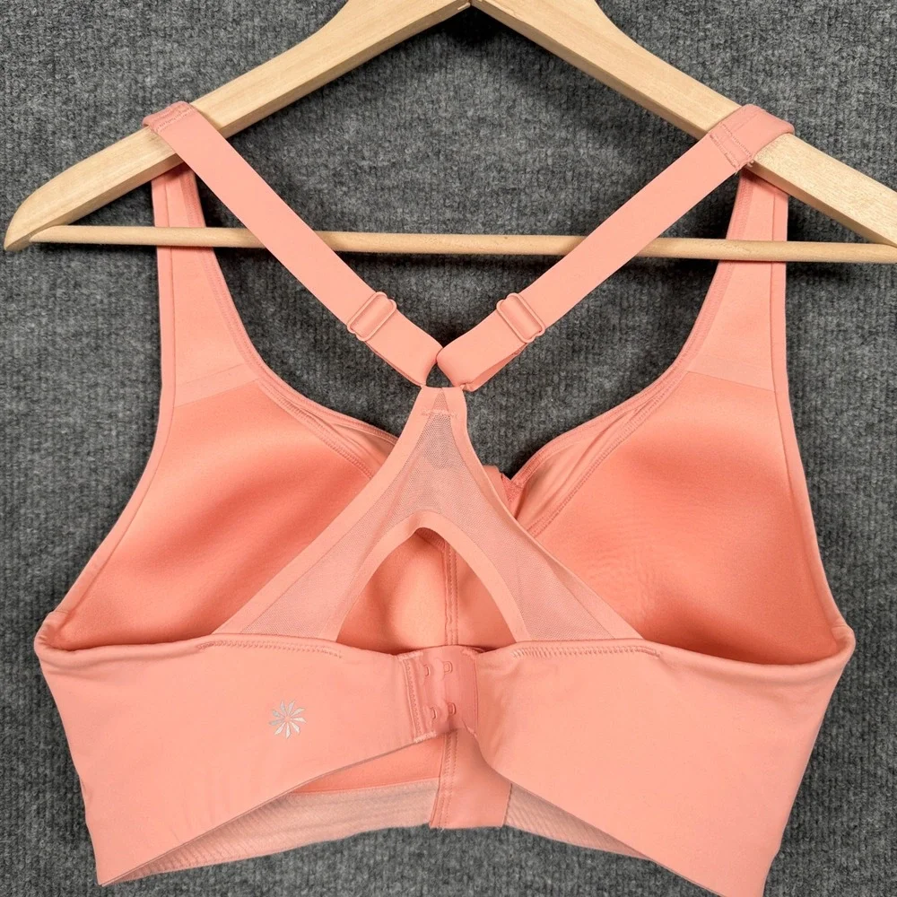 Athleta Womens Size 36D‎ Sports Bra Peach Orange Advance Zip Front Racerback